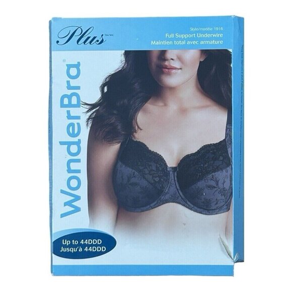 Wonderbra Plus Charcoal Printed With Black Lace Full Support Underwire Bra 40C - Picture 14 of 14